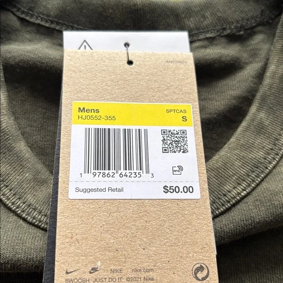 Nike Olive Green Embroidered Swoosh Short Sleeve Tee small loose fit nwt - Picture 2 of 13